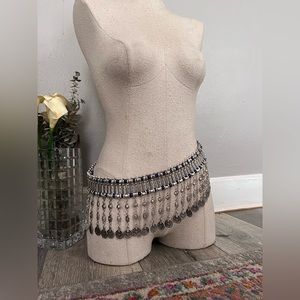 Vintage Free People Silver Coin Chain Selene Metal Belt